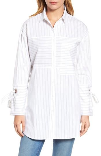 Women's Halogen Pocket Detail Stripe Tunic Top - White