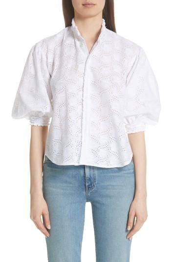 Women's Tricot Comme Des Garcons High Neck Eyelet Blouse - White