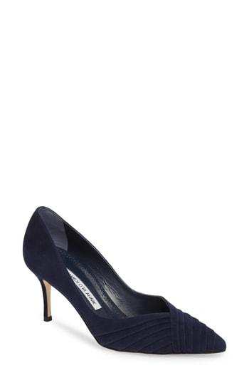 Women's Manolo Blahnik Croda Pleated Pointy Toe Pump Us / 34eu - Blue