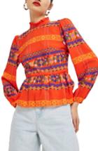 Women's Topshop Geometric High Neck Blouse Us (fits Like 0) - Orange