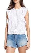 Women's Hinge Flutter Sleeve Embroidered Top, Size - White