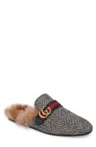 Men's Gucci New Princetown Genuine Shearling Herringbone Loafer Mule Us / 6uk - Black