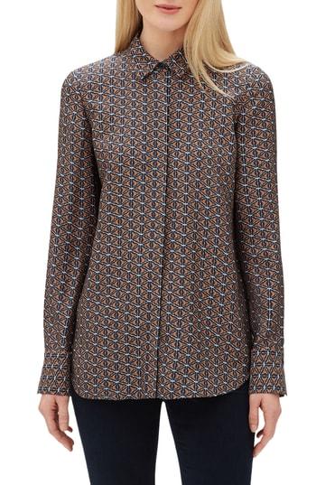 Women's Lafayette 148 New York Scottie Globetrotter Triangles Silk Jacquard Blouse - Blue