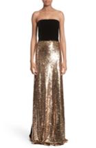 Women's Monique Lhuillier Strapless Velvet & Sequin Gown - Metallic