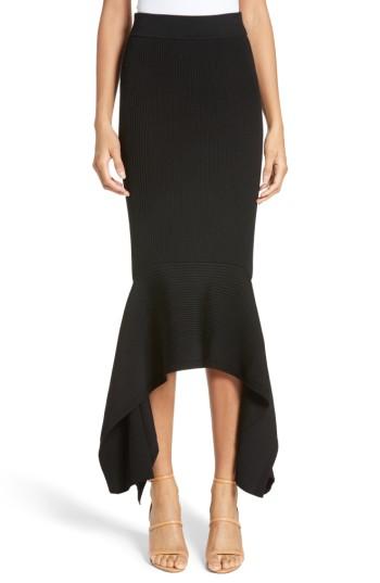 Women's Cushnie Et Ochs Rib Knit Ruffle Hem Midi Skirt - Black