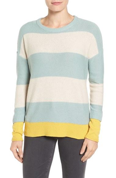Women's Caslon Contrast Cuff Crewneck Sweater - Blue/green