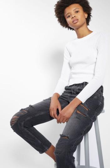 Women's Topshop Hayden Super Rip Boyfriend Jeans X 30 - Black