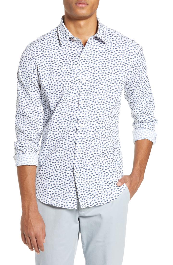 Men's Bonobos Slim Fit Floral Tech Sport Shirt, Size R - Blue