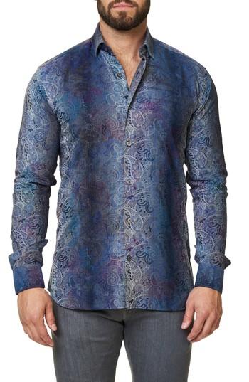Men's Maceoo Embroidered Trim Fit Sport Shirt (m) - Blue