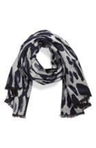Women's Helen Kaminski Leopard Print Brushed Silk Scarf, Size - Blue
