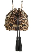 Moschino Leopard Print Nylon Convertible Bucket Bag - Black