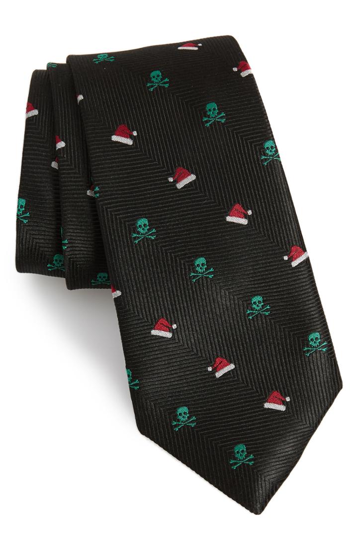 Men's Nordstrom Men's Shop Santa's Skull Silk Tie, Size - Black