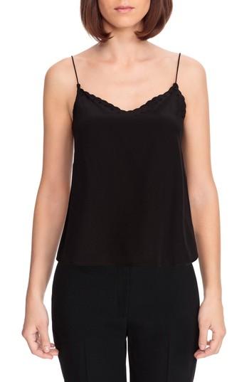 Women's Sezane Athenee Scalloped Silk Camisole Us / 34 Fr - Black