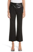 Women's Helmut Lang Textured Suiting & Leather Garter Flare Pants - Black