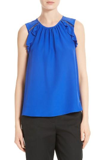 Women's Kate Spade New York Ruffle Shoulder Silk Top, Size - Blue