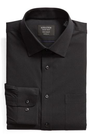 Men's Nordstrom Men's Shop Tech-smart Traditional Fit Stretch Pinpoint Dress Shirt - 32/33 - Black