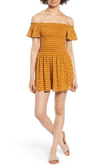 Women's One Clothing Smocked Off The Shoulder Romper - Yellow