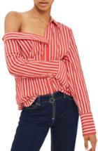 Women's Topshop Stripe Off The Shoulder Top Us (fits Like 0-2) - Red