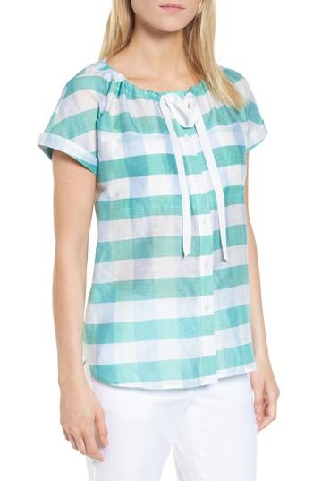 Women's Nordstrom Signature Tie Neck Check Top - Grey