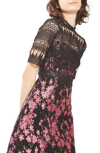 Women's Topshop Lace & Jacquard Dress Us (fits Like 0) - Black