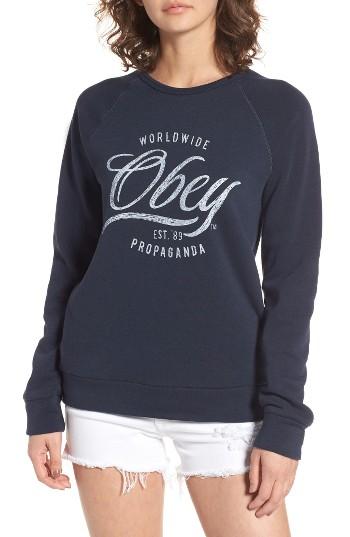 Women's Obey Note Script Sweatshirt, Size - Blue
