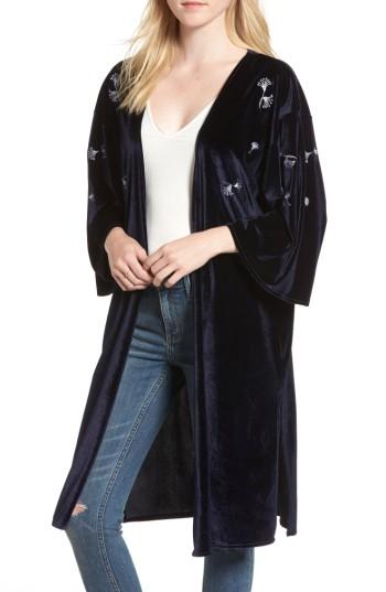 Women's Treasure & Bond Embroidered Velvet Kimono, Size - Blue