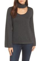 Petite Women's Vince Camuto Bell Sleeve Choker Neck Sweater P - Grey