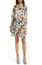 Women's Alice + Olivia Moran Tiered Floral A-line Dress - White