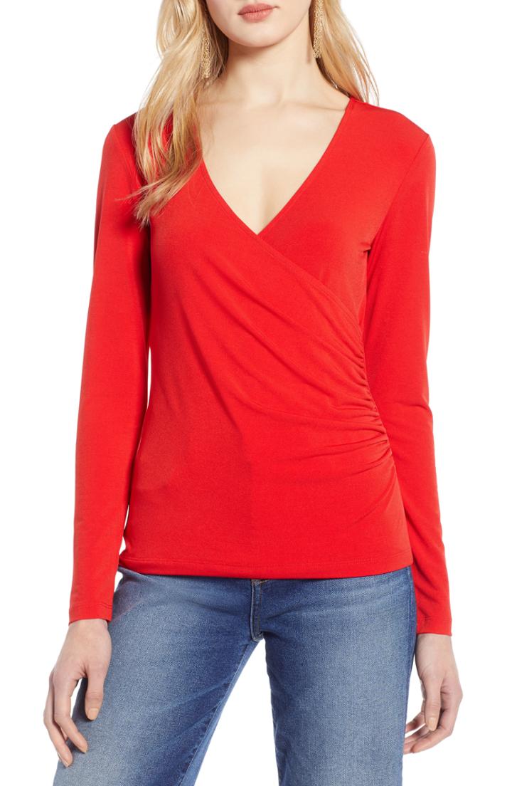 Women's Halogen Surplice Knit Top - Red