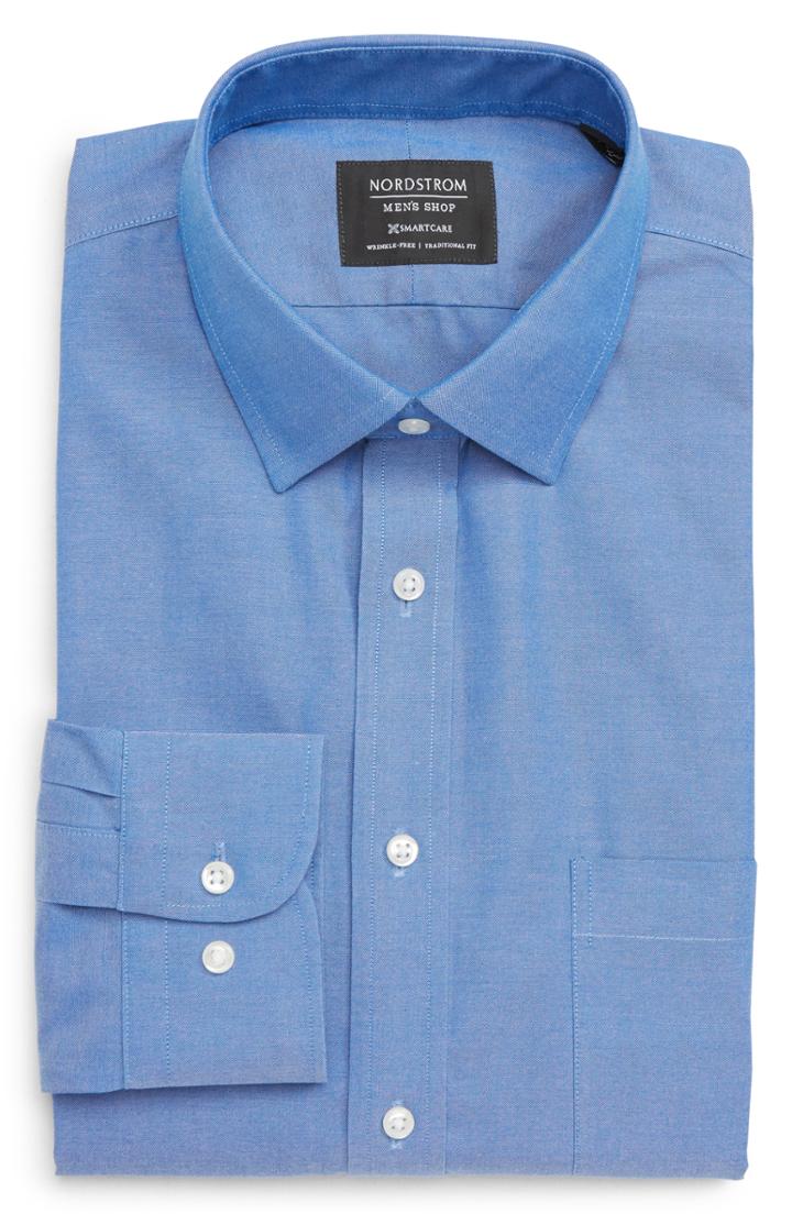 Men's Nordstrom Men's Shop Smartcare(tm) Traditional Fit Dress Shirt - 32/33 - Blue