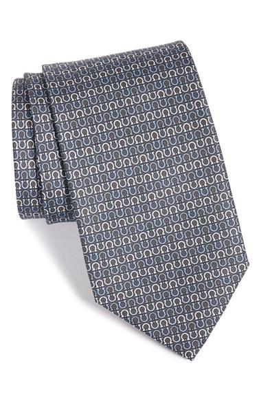 Men's Salvatore Ferragamo Gancini Print Silk Tie, Size - Grey