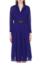 Women's Akris Belted Wool Georgette Dress - Blue