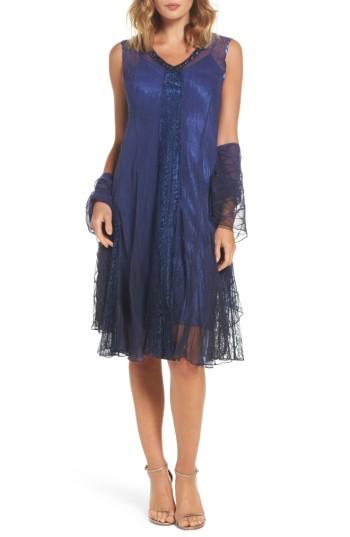 Women's Komarov Embellished A-line Dress With Wrap - Blue