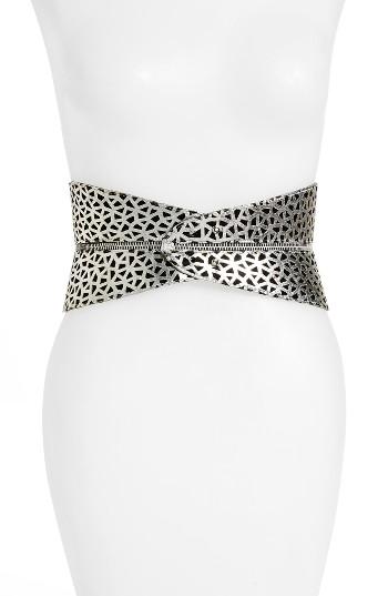Women's Raina Leather Corset Belt - Silver/ Black