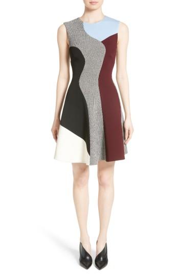 Women's Victoria Beckham Houndstooth Panel Flared Dress Us / 6 Uk - Black