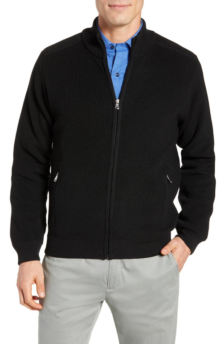 Men's David Donahue Water Resistant Merino Wool Blend Sweater - Black