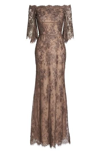 Women's La Femme Off The Shoulder Lace Gown - Brown