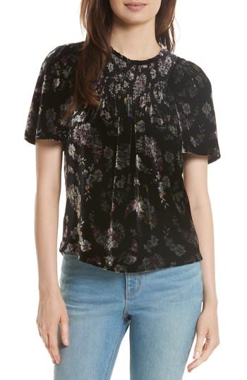 Women's Rebecca Taylor Jewel Paisley Smocked Velvet Top - Black