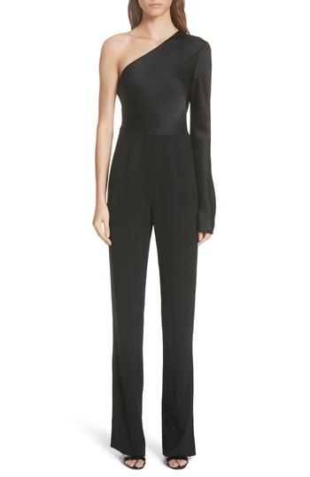 Women's Dvf One Shoulder Satin Jumpsuit - Black