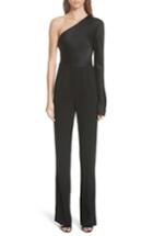 Women's Dvf One Shoulder Satin Jumpsuit - Black