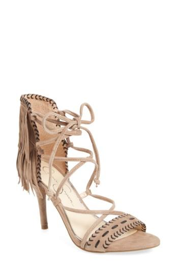 Women's Jessica Simpson 'mareya' Fringe Ankle Tie Sandal .5 M - Beige