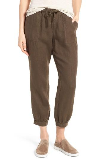 Women's Caslon Crop Linen Joggers - Green