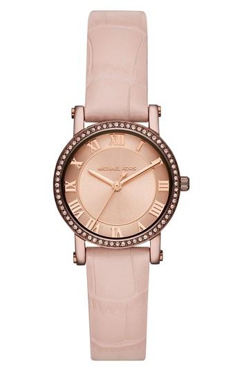 Women's Michael Kors Norie Crystal Leather Strap Watch, 28mm