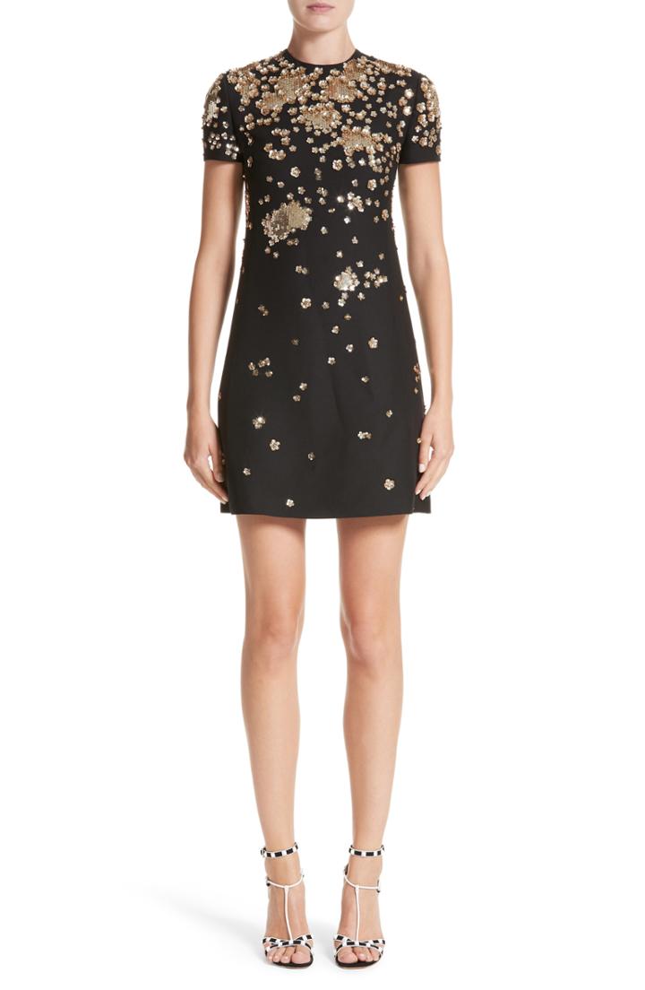 Women's Valentino Embellished Wool & Silk Crepe Dress