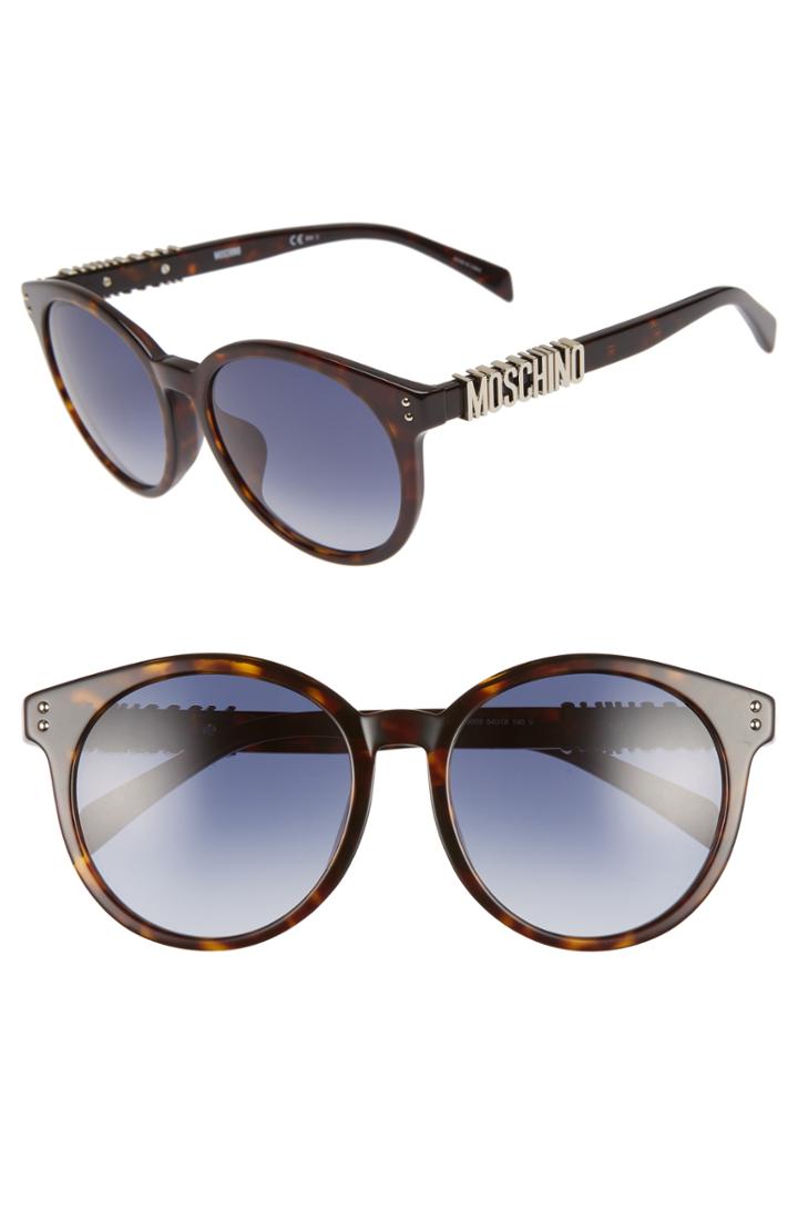 Women's Moschino 54mm Special Fit Mirrored Round Sunglasses - Dark Havana