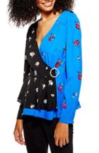 Women's Topshop Mix Print Wrap Blouse Us (fits Like 0) - Blue