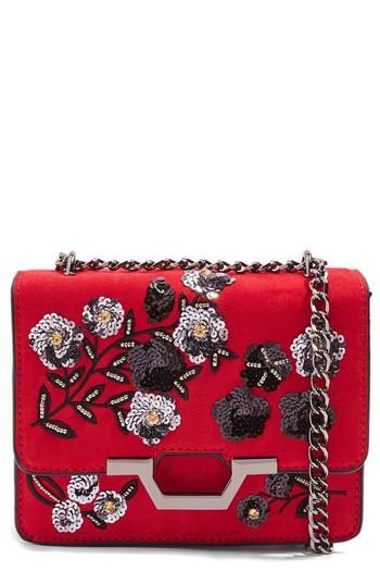 Topshop Kylie Embellished Faux Suede Crossbody Bag - Red