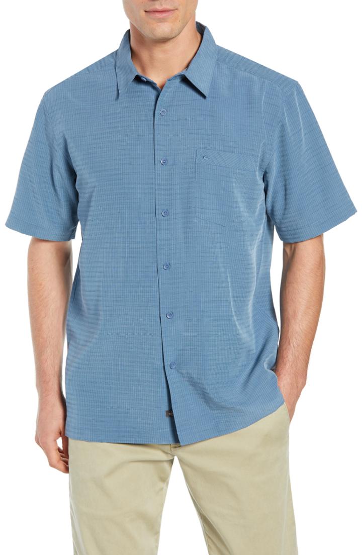 Men's Quiksilver Waterman Collection Centinela Fit Camp Shirt, Size Medium - Blue