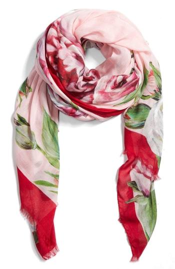 Women's Dolce & Gabbana Rose Print Silk Scarf, Size - Pink