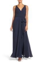 Women's Watters Karen V-neck A-line Chiffon Gown - Blue